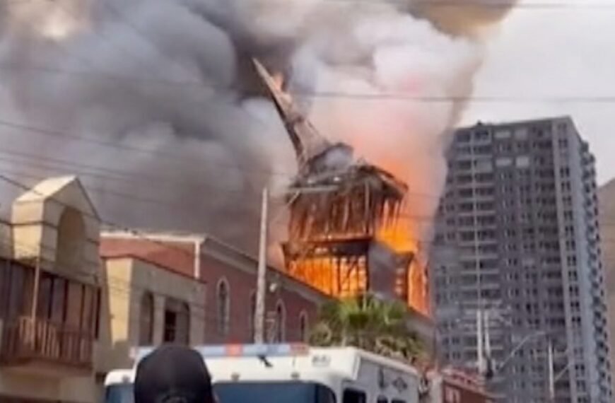 Devastating Fire Ravages Historic Church in Chile, Tower Collapses