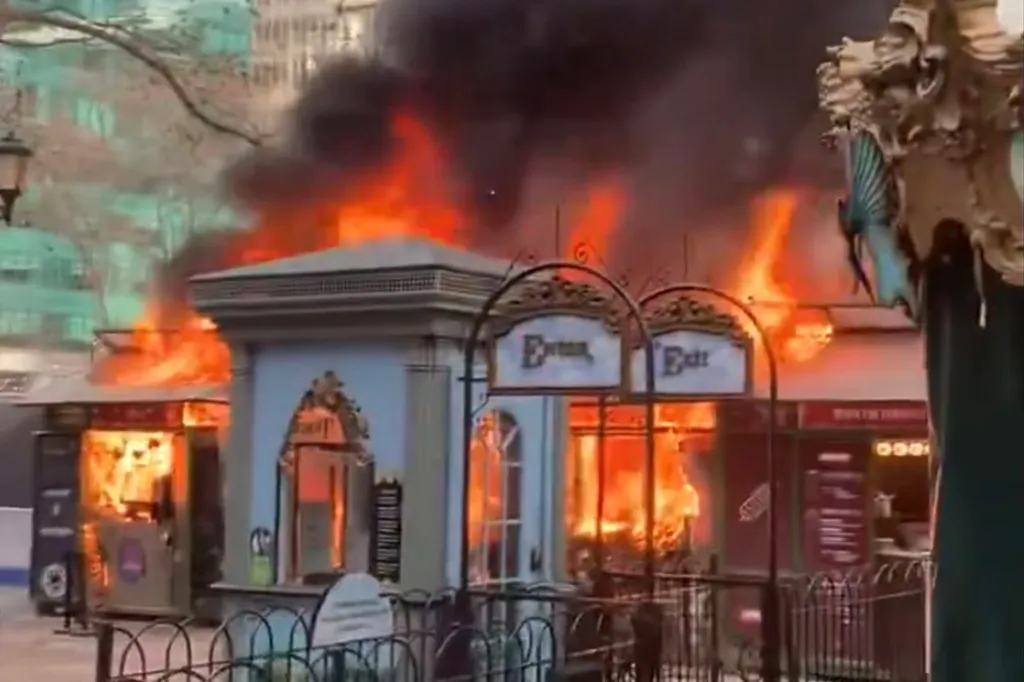 Fire at Bryant Park holiday market in Manhattan