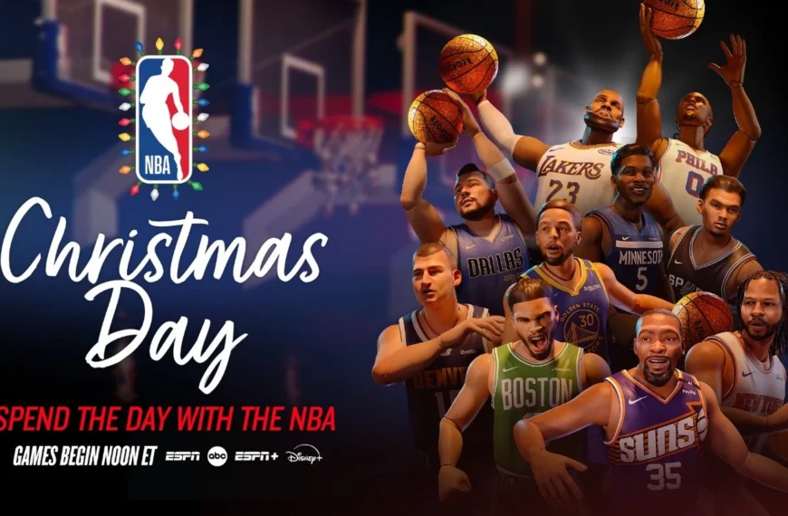 NBA Christmas Day 2024 featuring players like LeBron James, Stephen Curry, and Victor Wembanyama in action-packed holiday matchups