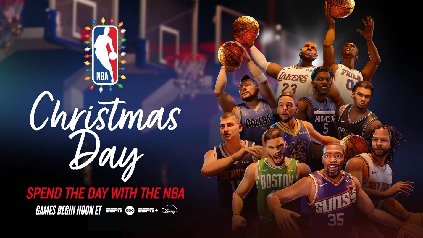 NBA Christmas Day 2024 featuring players like LeBron James, Stephen Curry, and Victor Wembanyama in action-packed holiday matchups