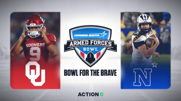 Oklahoma vs. Navy players facing off in the 2024 Armed Forces Bowl game