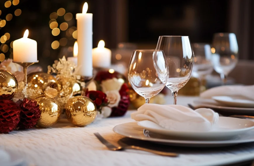 A festive restaurant table setup for Christmas 2024 dining